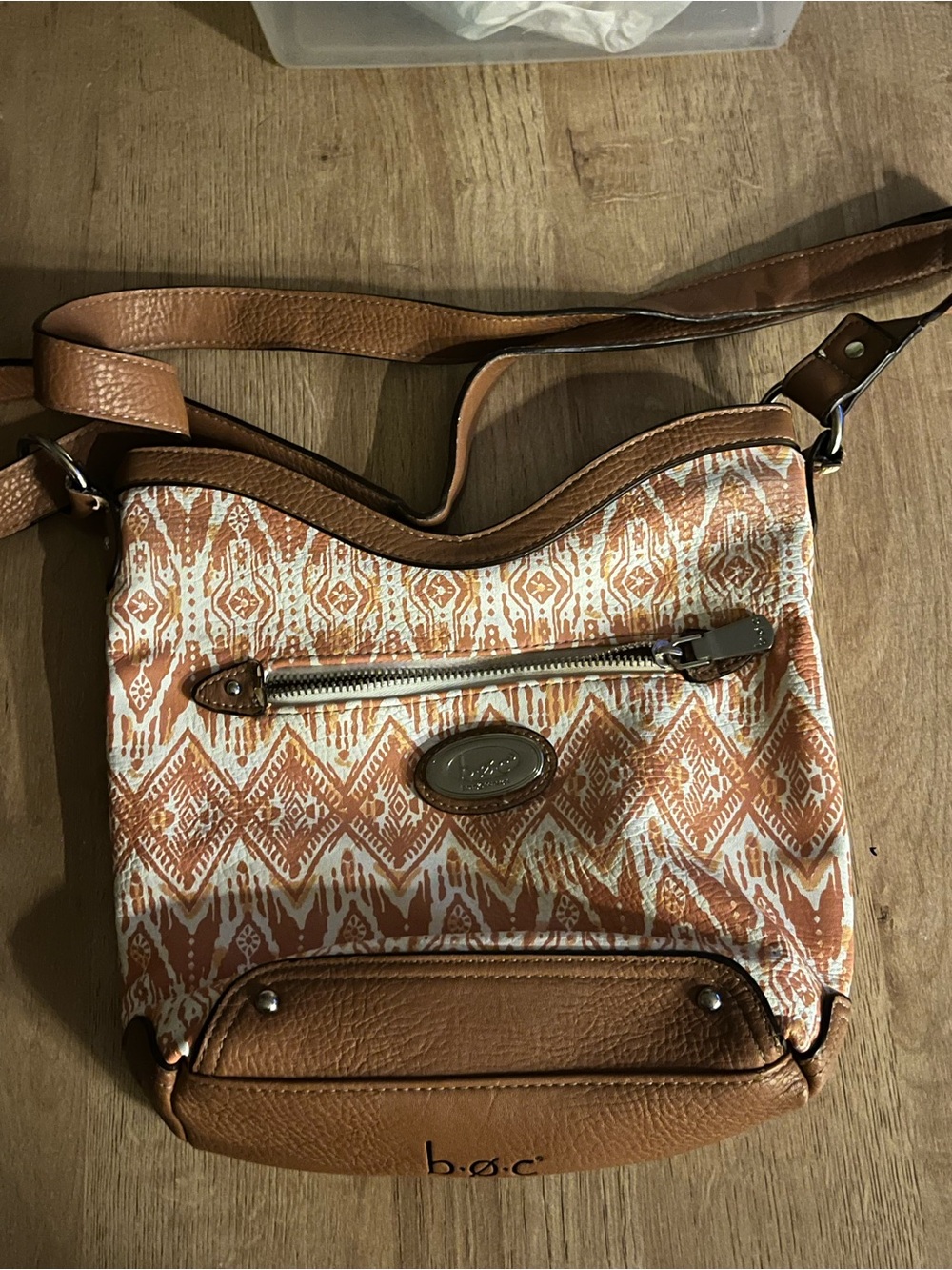 b.o.c. Tan and Cream Patterned Crossbody Bag